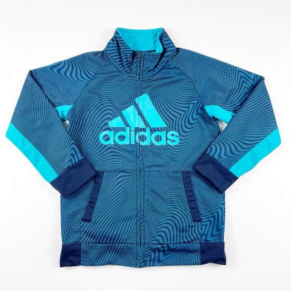 Adidas Teal And Navy Print Zip Up Track Jacket 7 - Picture 1 of 3